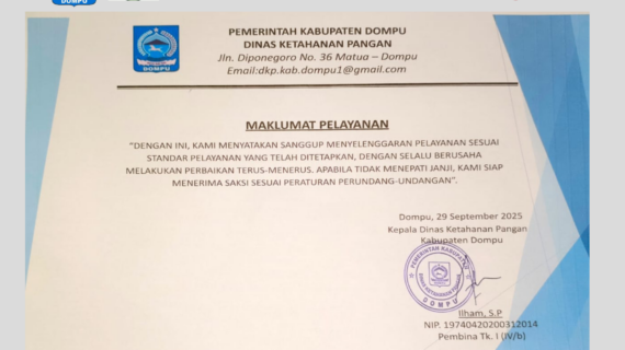 MAKLUMAT PELAYANAN DINAS KETAHANAN PANGAN KABUPATEN DOMPU
